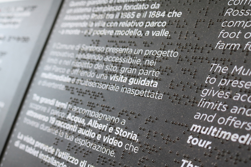 testo Braille nella mappa multisensoriale di Parco Rossi